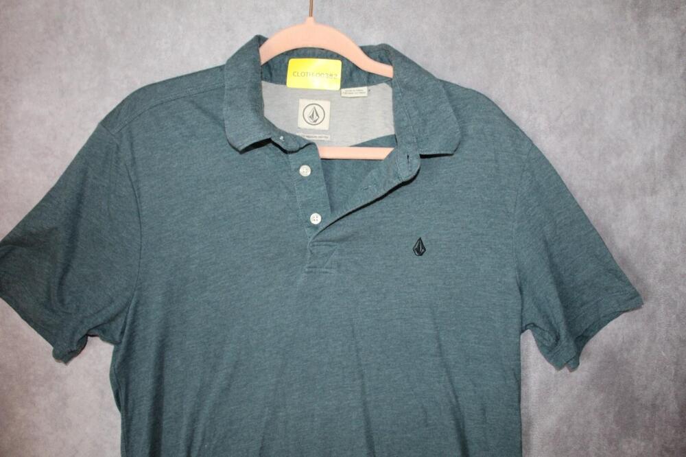 Volcom Polo Shirt Mens M Green Cotton Blend Jersey Short Sleeve Collared Logo